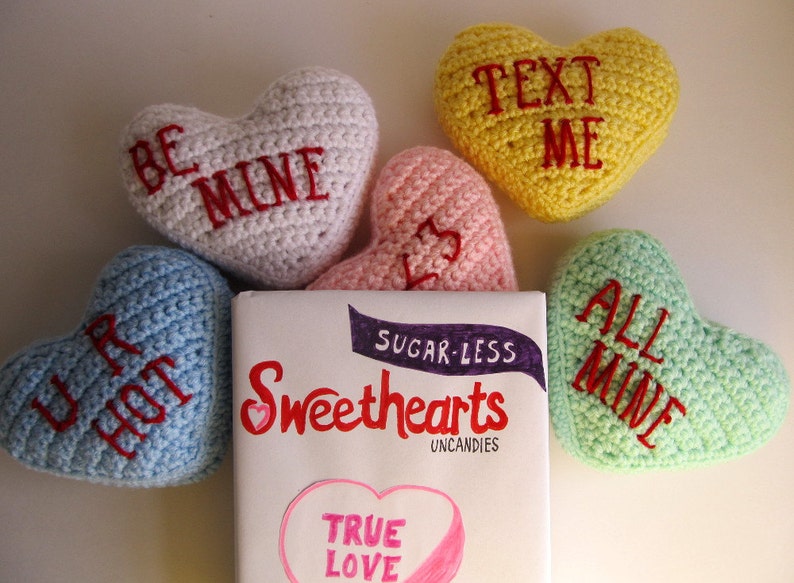 Crochet Conversation Hearts Sweetheart Pillow | Etsy