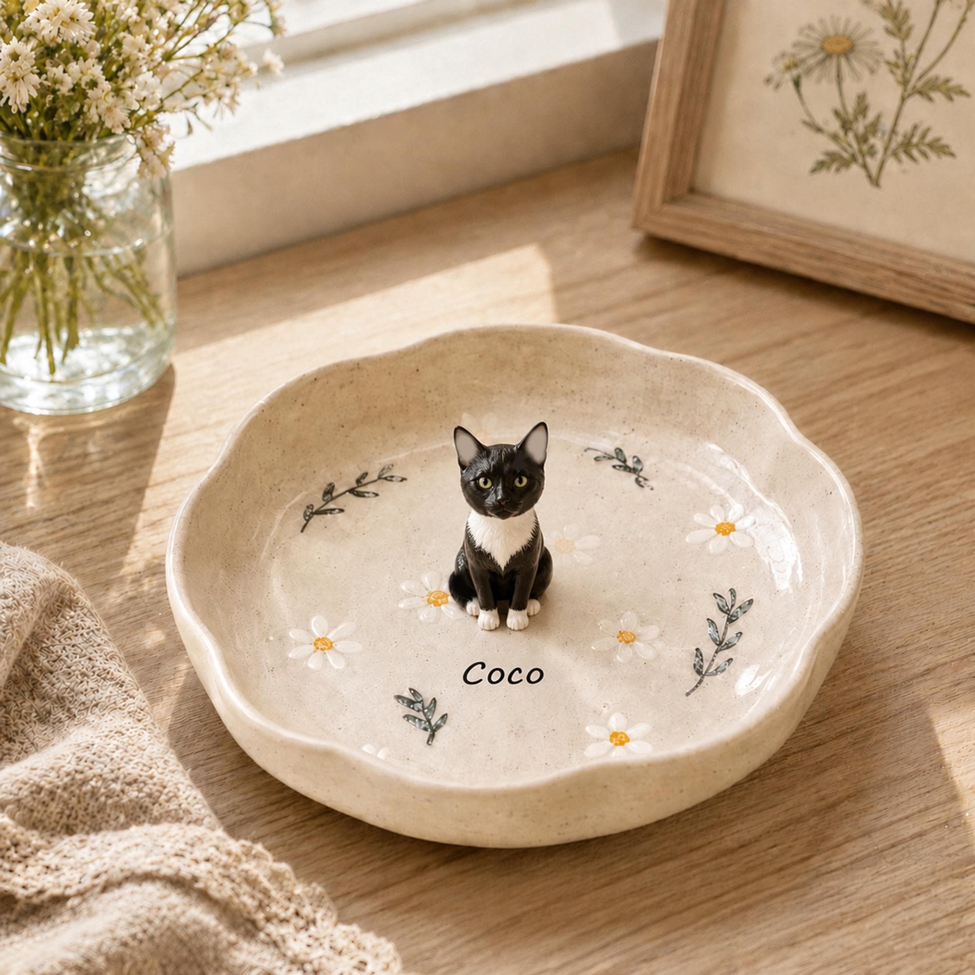 Cat Lover Keepsake Tray - 3D Handcrafted Ceramic Jewelry Memorial Dish