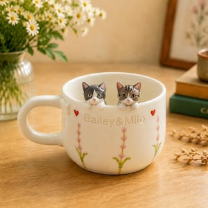 Hand-sculpted 3D Cat Ceramic Mug – Custom Animal Sculpture Drinkware