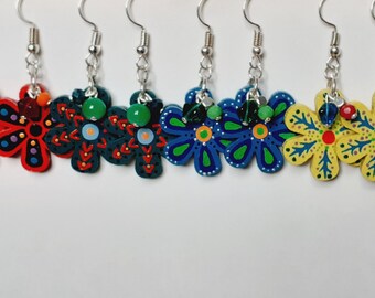 Boucles d'oreilles fleurs peintes