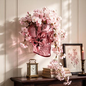 Jarrón de pared con calavera gótica / Maceta colgante translúcida con esqueleto / Maceta con cara espeluznante para plantas de interior / Decoración del hogar con estética oscura