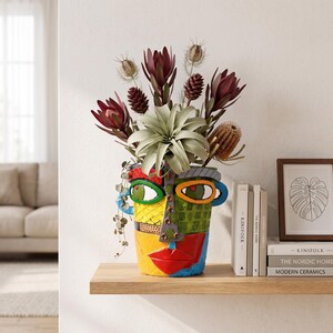 Face Vase, Small Abstract Flower Pot, Colorful Resin Sculpture, Modern Home Decor, Living Room Table Centerpiece, Gift for Her