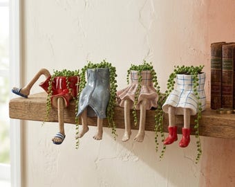Vaso in ceramica con gambe pendenti, simpatico vaso per piante, vaso per piante grasse unico, decorazione stravagante per la casa, piccolo vaso per fiori, regalo per amanti delle piante