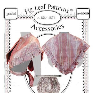 May include: A vintage sewing pattern for a pink and white striped pelerine and matching sash. The pattern is graded and includes the text "Fig Leaf Patterns" and "Accessories".