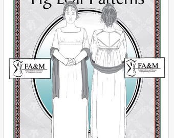 Fig Leaf Patterns® 232,  size 18-28: Long Sleeve Dress with Corded Tucks, c. 1815-1822