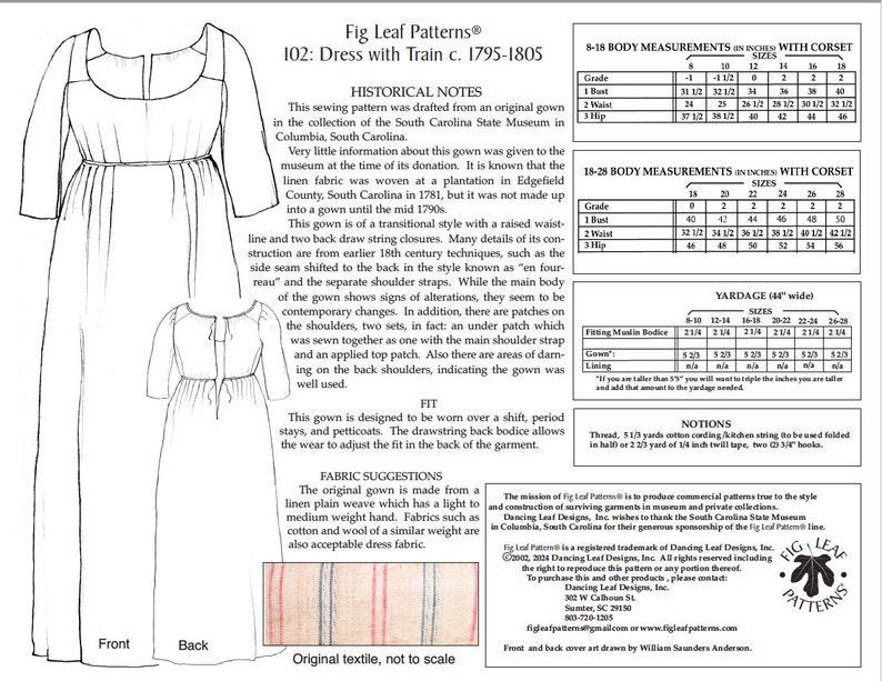 Feigenblatt-Muster 102 Kleid mit kleiner Schleppe, c.1795 1805, Größen 18 bis 28 Bild 5