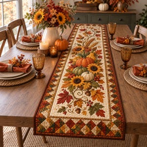 Höstpumpa-quiltbordslöpare, Höstskörden med solrosor, Thanksgiving-bondgårdsdekor
