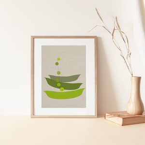 Pea Pod Print - Funny peas escaping the pod - Kitchen Art Print Poster