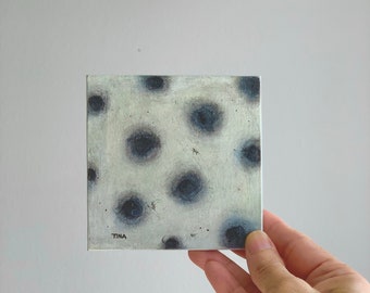 Abstract Original Acrylic Small Mini Painting Canvas Black Spots 4x4