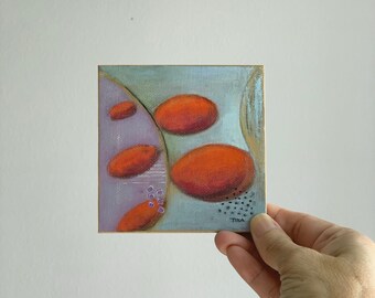 Pods in Red, small original acrylic painting, mini acrylic on canvas