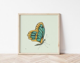 Green and Ochre Butterfly Giclee Art Print