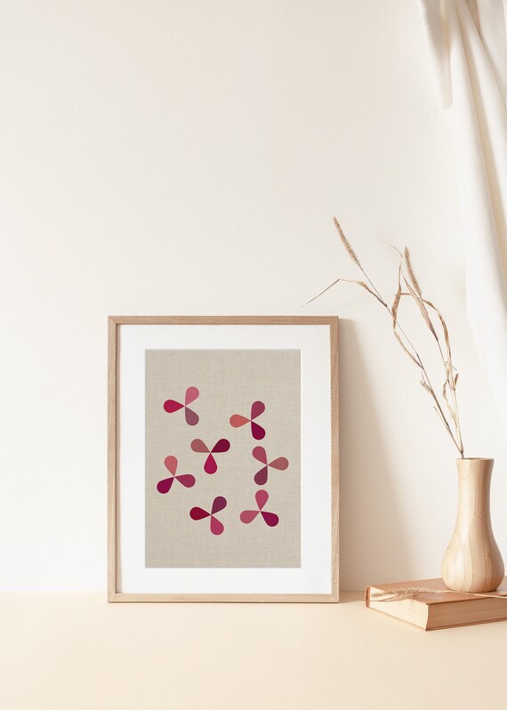 Giclee Art Print Tiny wind-floating flowers pattern design on faux linen