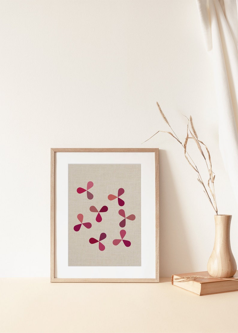 Giclee Art Print Tiny wind-floating flowers pattern design on faux linen