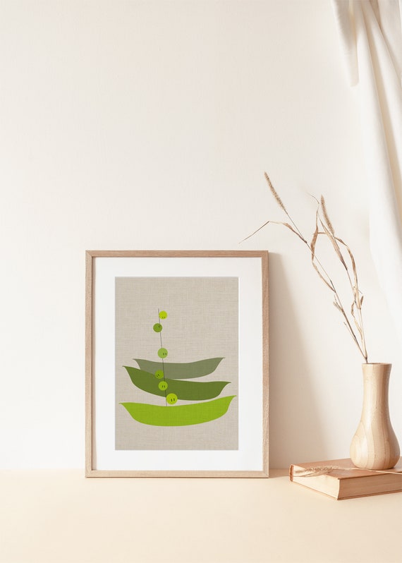 Pea Pod Print - Funny peas escaping the pod - Kitchen Art Print Poster