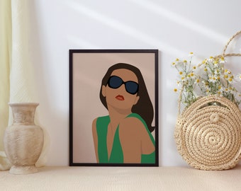 Boho Wall Decor Home & Living Room Decor Wall Print Woman With Sunglasses Minimal Portrait Bohemian Decor Modern Wall Art Print