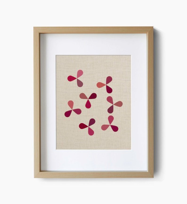 Giclee Art Print Tiny wind-floating flowers pattern design on faux linen