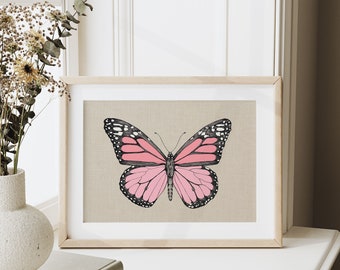 Pink Butterfly Monarch Wall Art Print