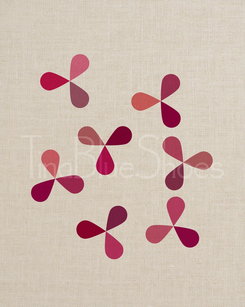 Giclee Art Print Tiny wind-floating flowers pattern design on faux linen