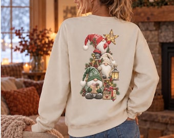 Christmas Elf Sweater for Women, Elf Sweatshirt, Christmas Pullover with Back Print, Christmas Gnome Gift, Christmas