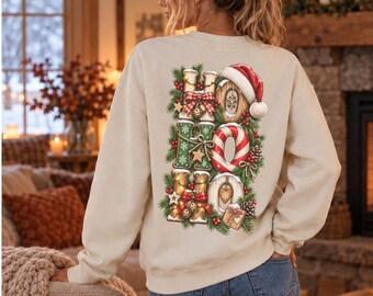 HO HO HO Women's Christmas Sweater, Christmas Sweatshirt, Christmas Back Print, Christmas Motif, Winter Sweater, Gift
