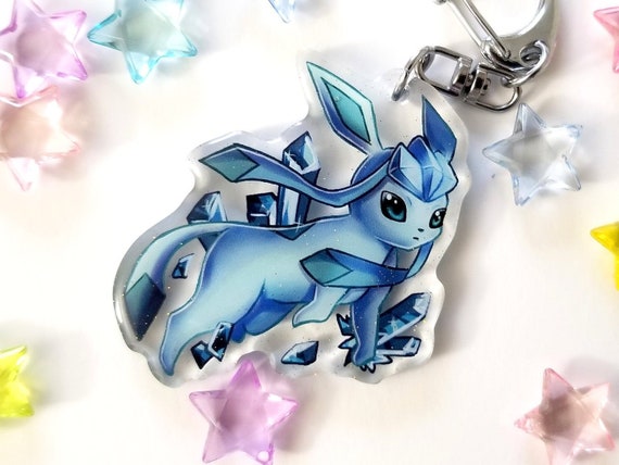Glaceon Pokemon Eeveelution Acrylic Charm Keychain Double Sided Accessory Glitter Itabag Cute Chibi Kawaii Nintendo Gamer Gift Evolution