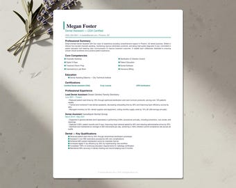 Dental Assistant Resume Template Bundle | ATS-Friendly CV, Cover Letter & References | Word, Google Docs, Canva | US Letter and A4 |Download
