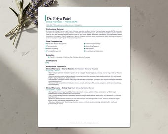 Pharmacist Resume Template Bundle | ATS-Friendly CV, Cover Letter & References | Word, Google Docs, Canva | US Letter and A4 | Download