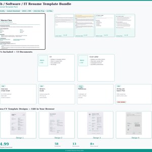 Pacchetto completo per la creazione di un curriculum da ingegnere del software / CV ottimizzato per i sistemi ATS, lettera di presentazione e preparazione al colloquio (download digitale)