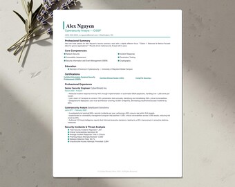 Cybersecurity Resume Template Bundle | ATS-Friendly CV, Cover Letter & References | Word, Google Docs, Canva | US Letter and A4 | Download