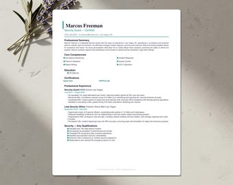 Security Guard Resume Template Bundle | ATS-Friendly CV, Cover Letter & References | Word, Google Docs, Canva | US Letter and A4 | Download