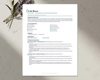 Farm Worker Resume Template Bundle | ATS-Friendly CV, Cover Letter & References | Word, Google Docs, Canva | US Letter and A4 | Download