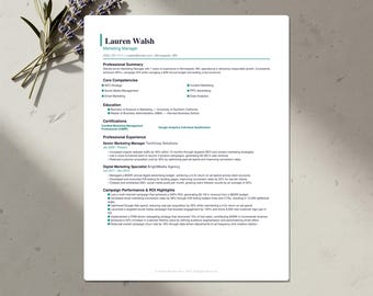 Marketing Manager Resume Template Bundle | ATS-Friendly CV, Cover Letter & References | Word, Google Docs, Canva | US Letter and A4|Download