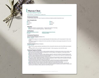 Software Engineer Resume Template Bundle | ATS-Friendly CV, Cover Letter & References | Word, Google Docs, Canva | US Letter and A4|Download