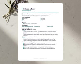 Retail Sales Resume Template Bundle | ATS-Friendly CV, Cover Letter & References | Word, Google Docs, Canva | US Letter and A4 | Download