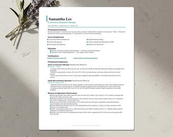 E-commerce Manager Resume Template Bundle | ATS-Friendly CV, Cover Letter & References | Word, Google Docs, Canva |US Letter and A4|Download