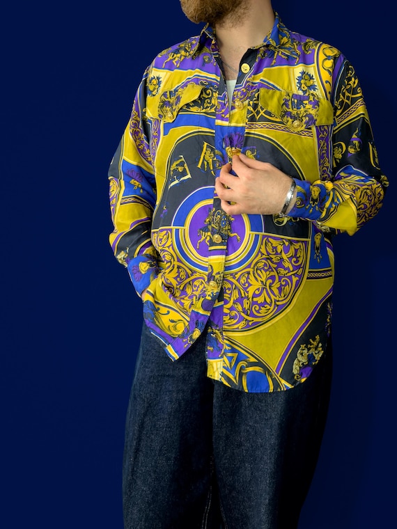 Versus Versace, Rare Versus Gianni VERSACE FW 1992-93 - Printed Silk shirt - Museum-Documented Archival Piece - Vintage archive 90s fashion Putto , baroque