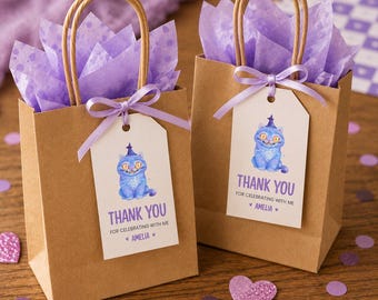 Etiquetas de agradecimiento con diseño de gato azul inspiradas en el K-Pop para fiestas de cumpleaños de niñas (descarga digital)