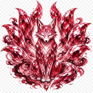 Ruby Kitsune Digital Download | Japanese Fox Emblem PNG | Mystic Gem Fox Art | Japanese Crest | Commercial Use