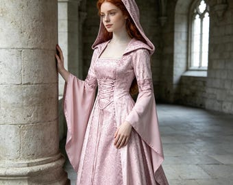 Robe de mariée médiévale Renaissance, robe de mariée vintage style cottagecore pour cosplay, costume de fée elfe en dentelle et mousseline à manches longues pour fête médiévale