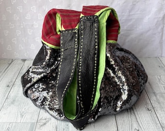 Bohotas met pailletten, schoudertas met leren riemen, reistas, boho-tas, dames Boho-tas, handgemaakte tas, handgemaakte bobo-tas, strandtas