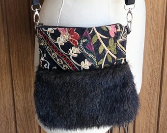 Borsa a tracolla, borsa a spalla, borsa per tutti i giorni, fatta a mano, boho, chic, borsa di pelliccia, borsa a tracolla leggera, piccola borsa con cerniera.