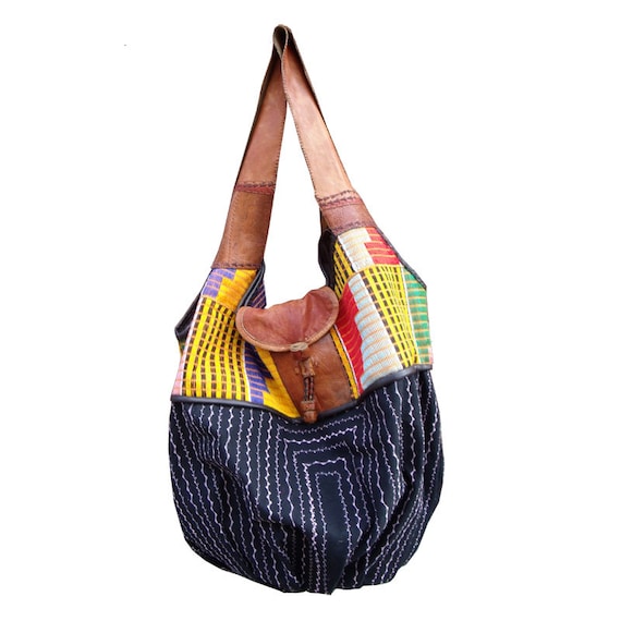 fabric bag with leather handles
