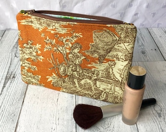 Toile Flache Tasche, Make Up Etui, Einzigartige handgemachte Kosmetiktasche, Federmäppchen, Reisetasche, Mutter Geschenk, Makeup Organizer