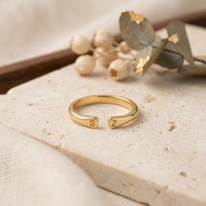 Personalized Initial Ring, Engraved Brass Base with 14k Gold Plating