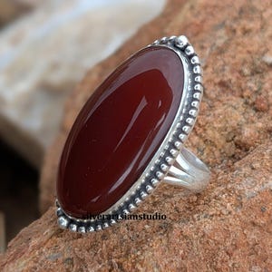 Red Carnelian 925 Sterling Silver Ring, Oval Shape Ring, Large Oval Gemstone Ring, Christmas Gift, Gift For Anniversary, Statement Ring Gift