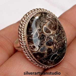 Turritella Agate Handcraft Ring, Vintage Southwestern Statement Cocktail, Oval Cabochon Handmade Fine Jewelry Anniversary Gift for Her