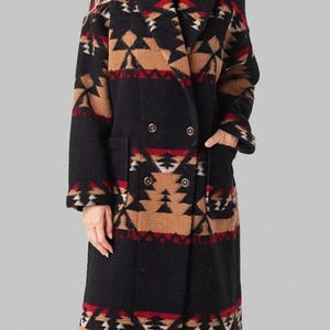 Black Wool Coat Yellowstone Inspired Aztec Western Jacket Gift For Her