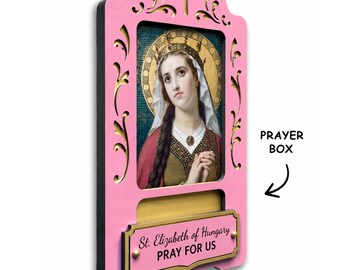 St. Elizabeth of Hungary Prayer Box, Hidden Intention Compartment, Christian Frame