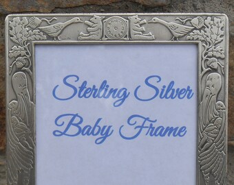 Sterling Silver Baby Frame Ready to Engrave with Name, Date, Weight Shower Gift Storks, Acorns, Geese, Bunny Rabbits Holds 3 1/2 x 5" Photo