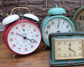 One Vintage Decorative Alarm Clock, Photo Prop, Red CBS Buffy and Jody Sheffield Time Reader